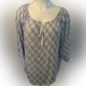 Chaps Blue and White Plaid Blouse with Tie Neck 22/24w